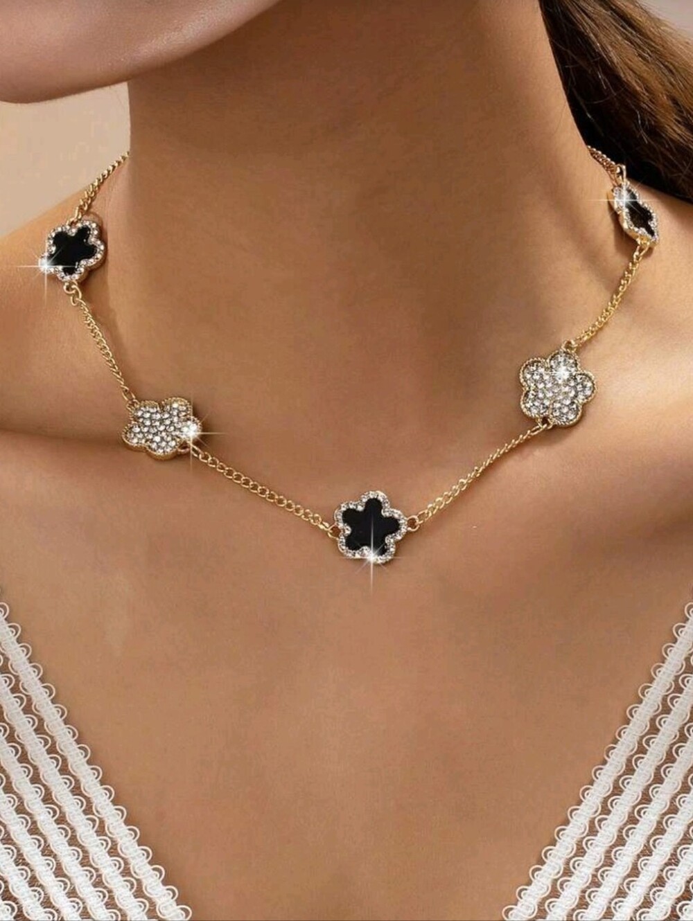 Five Leaf Clover Gold Diamond Necklace,